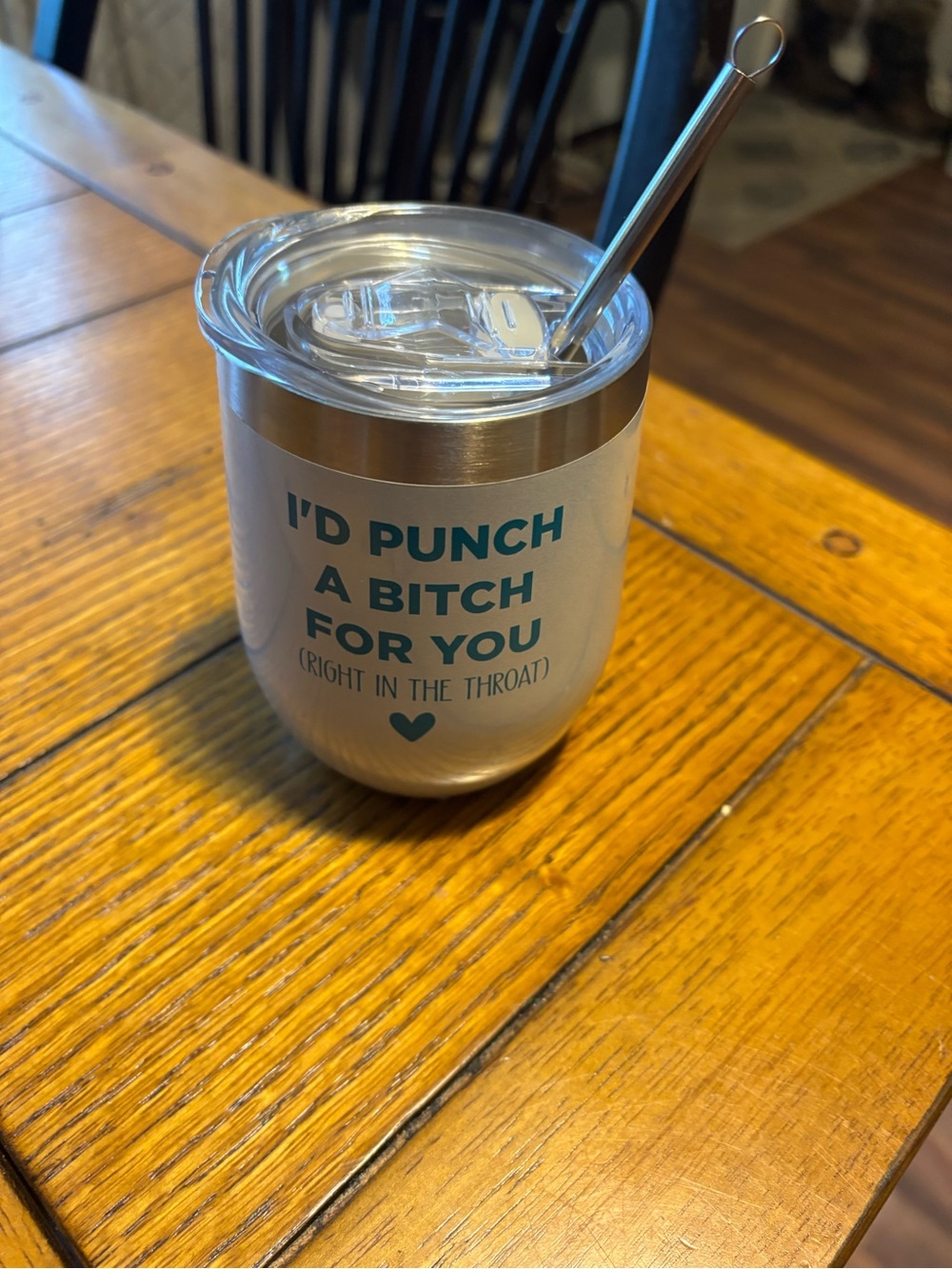 Stainless Steel Silver Travel Tumbler with Teal Quote - Unbranded